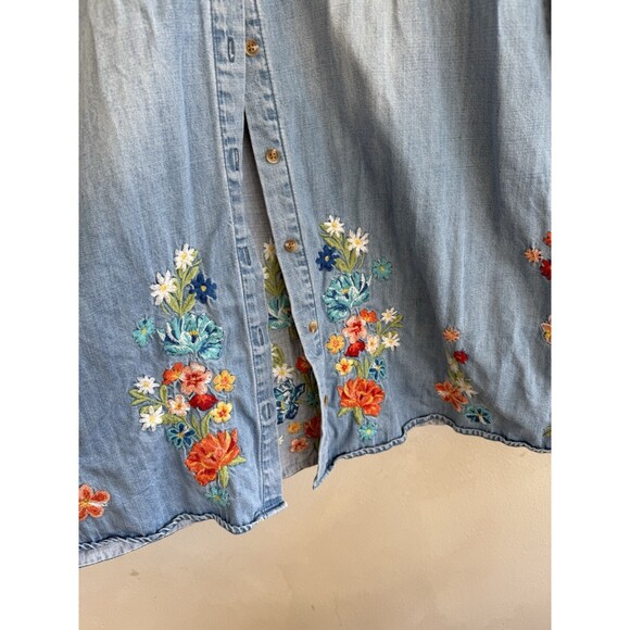 DRIFTWOOD Boho Blue Embroidered Ankle Flare Wide Leg Jeans Women’s Large Set - Picture 4 of 10